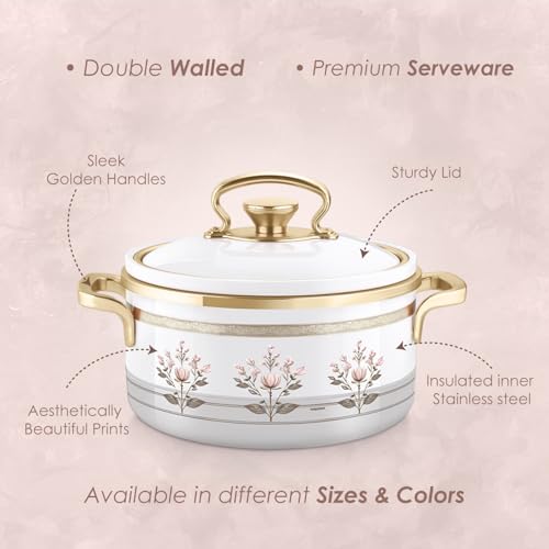 Image of Nayasa Rachel Casserole- Big Set of 3, 1000, 1500, 2000 ML | BPA Free | Food Grade | Easy to Carry | Easy to Store | Hot Pot for Kitchen | Roti Box | White