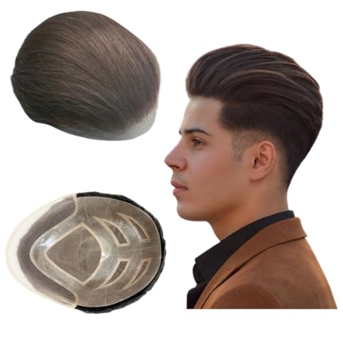 Toupee pour hommes FPM en cheveux humains postiche marron foncé 25x20 cm