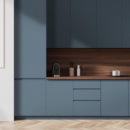 WADILE Grasscloth Peel and Stick Wallpaper 15.7in x 393.7in, Textured Contact Paper for Cabinets, Faux Linen Wall Paper Pull and Stick, Fabric Vinyl Wallpaper Self Adhesive Navy Blue