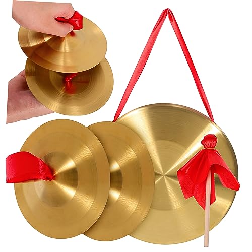 WHAMVOX Chinese Gong and Cymbal Set 22cm Gong 15cm Cymbals Pair Hand Percussion Instrument