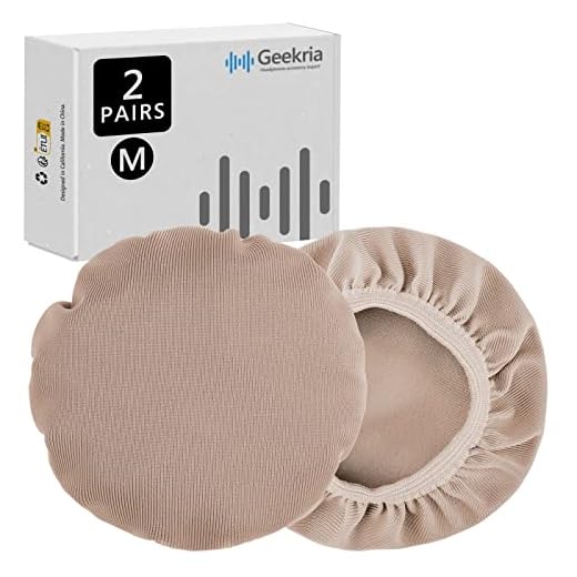 Geekria Fundas para Auriculares de Tela Flexible, elásticas y Lavables, Protectores Sanitarios para Auriculares de 9 a 14 cm, Ideales para Gimnasio, Entrenamiento (marrón Claro, 2 Pares)