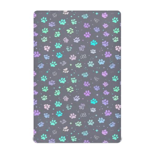 Image of Crib Sheet Breathable Soft Crib Mattress Sheet for Baby Toddler Boys Girls Fitted Pack n Play Crib Sheet Fit Standard Crib Mattress 39 x 27 Inch Dog Cat Paw Print Grey