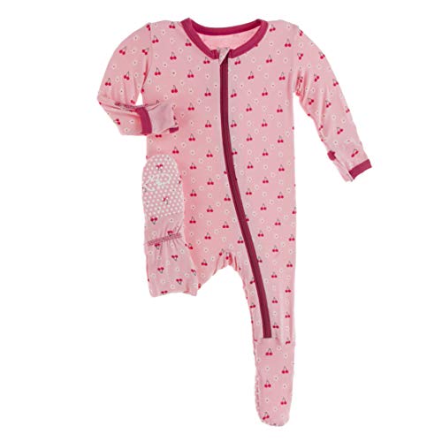 KicKee Pants Print Footie with Zipper, Fitting Long Sleeve Pajama Baby Bodysuit, Ultra Soft Everyday One Piece Loungewear, Baby Clothes for Boys and Girls (Lotus Cherries and Blossoms - 12-18 Months)