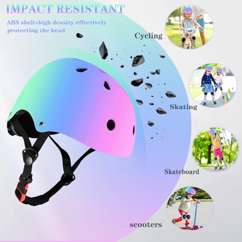 Image of FOOKCIAN Kids Helmet,Toddler Skateboard Helmets for Ages 2-3-5-8-14 Years Boys Girls with Knee and Elbow Pads Wrist Guards fit Roller Skates,Skateboarding,Skating Scooter Adjustable Kids Helmet