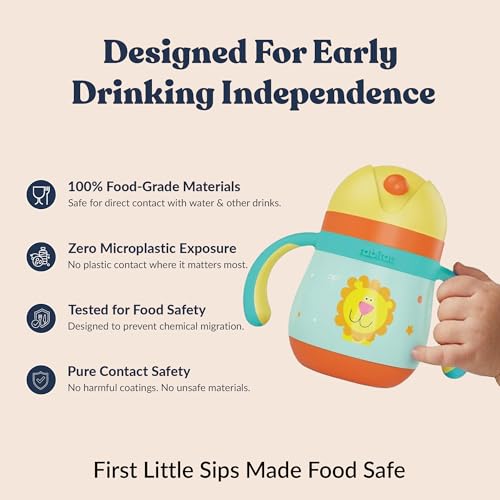 Image of rabitat Gravity EasyFlow Stainless Steel Sippy Cup 390ml | 2 Years Brand Warranty | Leak Proof | BPA Free Soft Silicone Straw | Sippy Cup for Kids with Weighted Straw | Sunny Roar