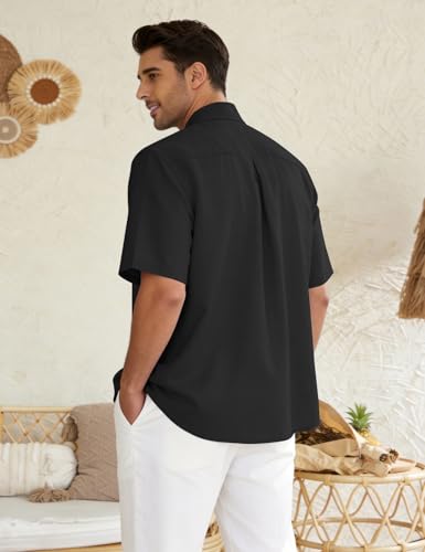 Eisctnd Men's Polo Shirts Short Sleeve Linen Blend Golf Collared T-Shirt for Summer Wedding Beach Vacation Business Casual(Black-XL) — view 5