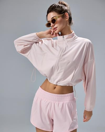 altiland Women's UPF 50+ Sun Protection Cropped Zip Up Jackets for Athletic Workout Running Cool Feeling4