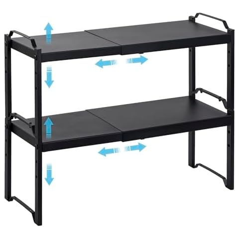 2 Pack Expandable Cabinet Countertop Shelves, Stackable Shelves Organizers For Kitchen Cabinet Countertop Storage, Adjustable Counter Cupboard Pantry Organizer Shelf Rack Stand, Length:20.5" Cover
