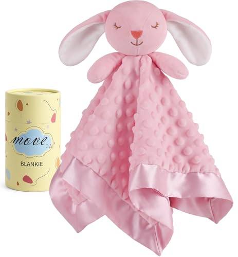 Image of Loveys for Babies, Soft Baby Security Blanket Lovies for Babies, Stuffed Animals Blankie for Newborn Infant with Baby Snuggle Toy, Gilrs Gifts Pink Bunny Security Blanket 16 Inch