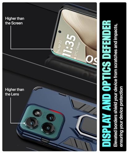 Image of WOW IMAGINE Shock Proof Back Case Mobile Cover for Motorola Moto Edge 50 5G | Back Cover Case (Tough Armor | Hybrid PC + TPU | Ring Holder & in-Built Kickstand | Blue)