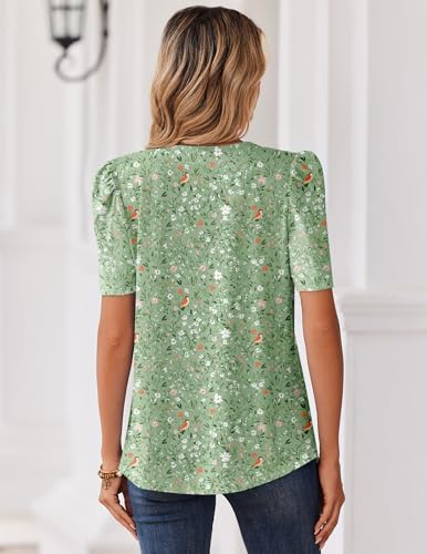 Image of Zeagoo Women Blouses Puff Short Sleeve Tops V Neck Dressy Casual Spring Shirts Boho Floral Cute Clothes 2026