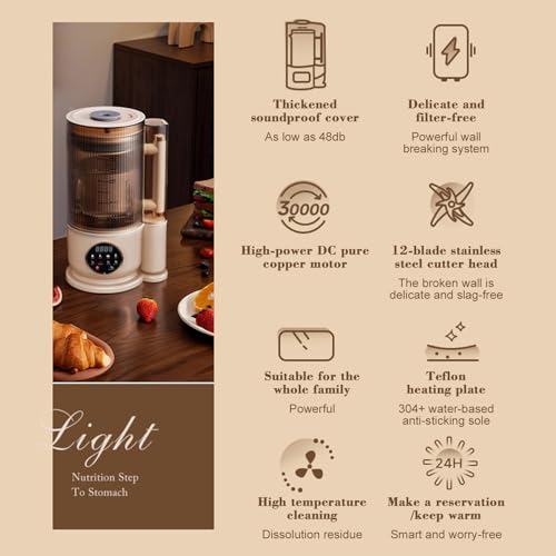 Irishom 1.5L Nut Milk Maker - Automatic, Silent Soy Milk Maker with Soundproof Lid, Delay Start & Keep Warm Features for Plant-Based Beverages - Image 2