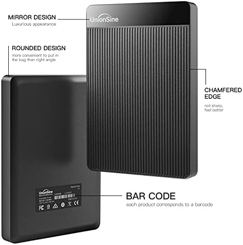 UnionSine 500 GB Ultra cienki przenośny zewnętrzny dysk twardy USB 3.0 pamięć HDD kompatybilna z komputerami stacjonarnymi, laptopami, Xbox One, Xbox One, PS4 (czarny) HD-006
