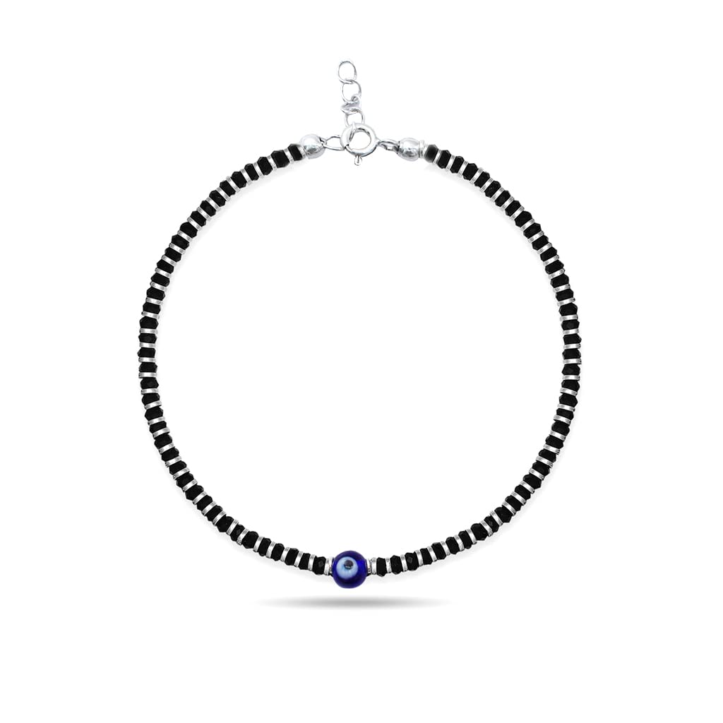 HULASI 925 Sterling Silver Nazariya Payal (Anklets) with Evil Eye and Black Crystals for Girls/Women | One Leg Anklet | Gift For Her (B09RVBNV54) Amazon Price History, Amazon Price Tracker
