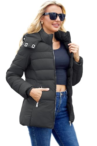Womens Packable Puffer Jacket Winter Coat with Hood Warm Lightweight Thickened Down Jacket - Main Image