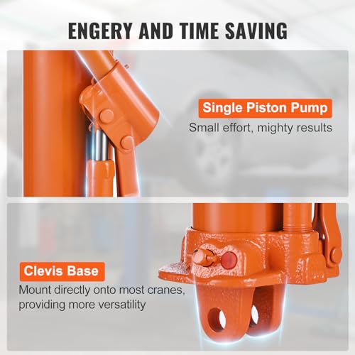 VEVOR Hydraulic Long Ram Jack, 3 Ton Engine Hoist Cylinder with Single Piston Pump and Clevis Base, for Engine Lift Hoists, Garage/Shop Cranes, Mechanical, Farm by VEVOR - Image 5