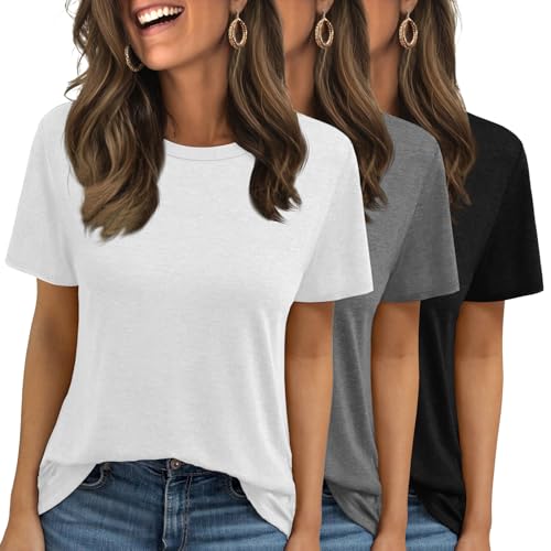 Women Tops Women Shorts Sleeve T Shirts 3 Pack Summer Tops Crew Neck Casual Loose Fit Workout Casual Tshirts Trendy Clothes