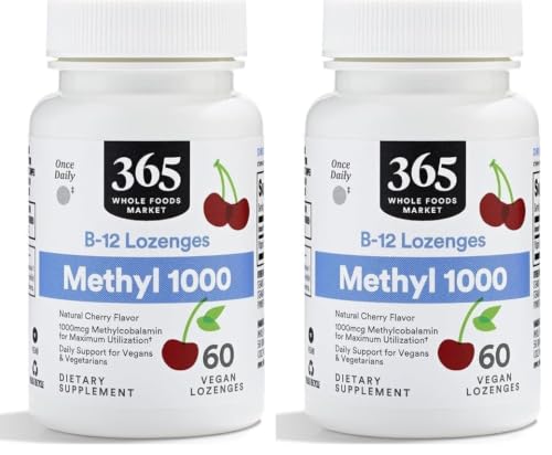 Whole Foods Market, Methyl B-12 Lozenges 1000mcg, Cherry Flavor, 60 ct (Pack of 2)