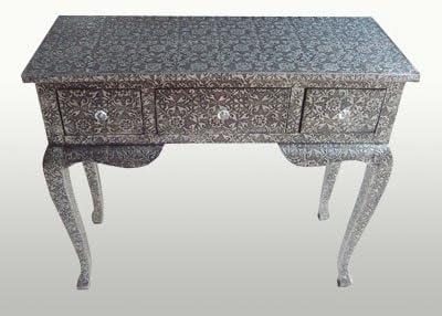 Chaandhi Kar Black-Silver Embossed 3-Drawer Console Table