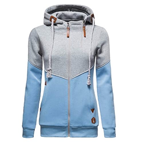 Skang Hoodie Damen Oversize Damen Langarm Zip Hoodie Colorblock Pocket Slim...