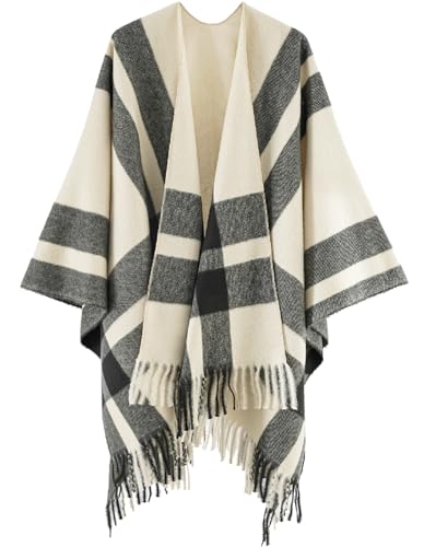 Beige Women Shawl Wraps Open Front Poncho Cape Cardigan Sweater Winter