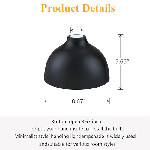 Image of Industrial 8.7 inch Metal Drum Replacement Shades,1.6 inch Fitter Opening for Threaded Medium Base Socket,H5.1 inch*D8.7 inch Black Finish 2 Pack