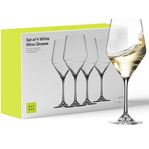 White Wine Glasses Set Of 4 | Chic Long Stem 16 Ounce Wine Glass Set Made From Crystal Clear Glass | Great Wine Gift For Wedding, Anniversary, Christmas, Birthday | Made In Europe