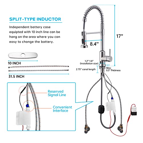 Arrisea Infrared Motion Spring Kitchen Faucet With Pull Down Sprayer, Stanless Steel Brushed Nickel Touchless Activated Single Hanlde High Arc Sink Faucets With Deck Plate-F49T #TOP6