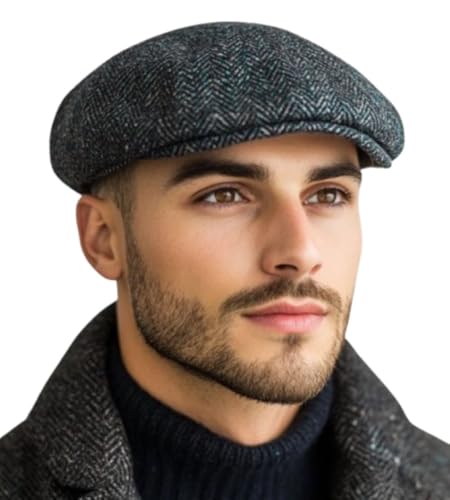 London Design Wool Blend Flat Cap, Grey/Blue