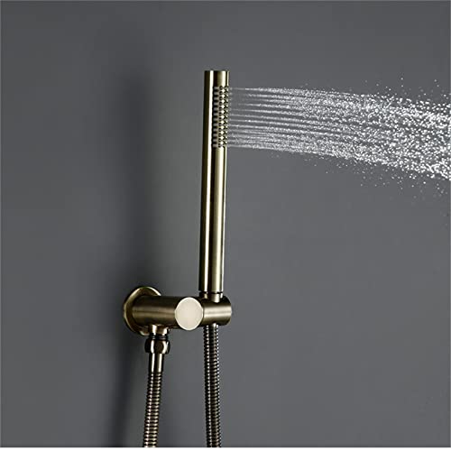 Colonne de douche thermostatique en laiton brossé avec pommeau effet pluie et douchette