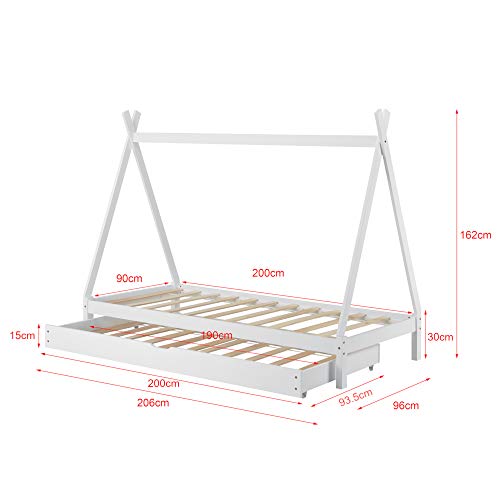Kinderbed Tipi met onderschuifbed 90x200 cm wit - Afbeelding 6