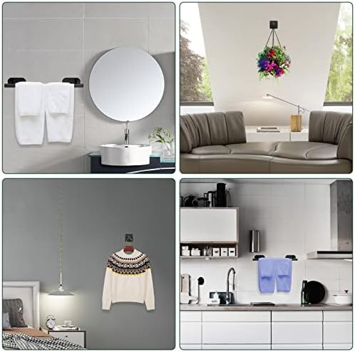 Black Towel Rail Set,JiGiU 5 Pieces Self Adhesive Bathroom Hardware Kit 16 inch Hand Towel Holder,Toilet Paper Holder & 3 Towel Hook SUS304 Stainless Steel Towel Bar No Drilling Bathroom Accessories