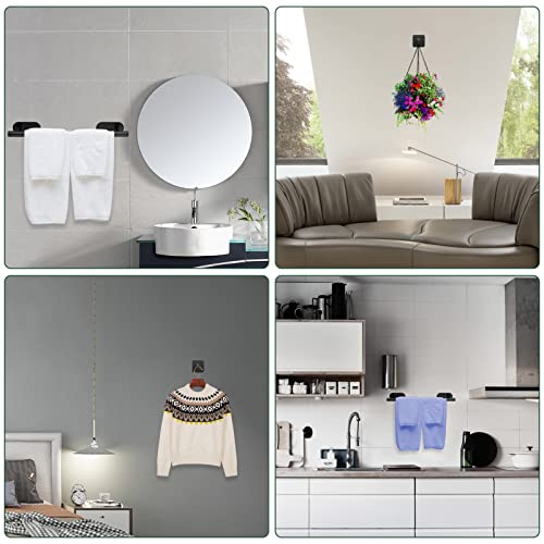 16-Inch Towel Bar, Jigiu Self Adhesive Towel Holder With 3 Packs Towel Hooks, Bath Towel Bar Rack Sus304 Stainless Steel Wall Mount Bathroom Hardware Accessory Kit No Drilling For Kitchen -Black #TOP3