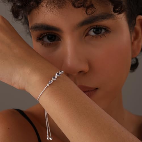 Image of TRUESILVER ACPL 925 Sterling Silver Adjustable Bolo Bracelet for Women | BIS Hallmarked Infinity Twisted, White & Amethyst Zircon Box Chain Bracelet Gift for Wedding Anniversary Birthday