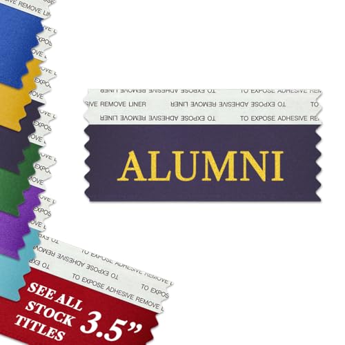 Alumni 3.5" Badge Ribbons with Adhesive for Nametags - Made in The USA (100 Ribbons)