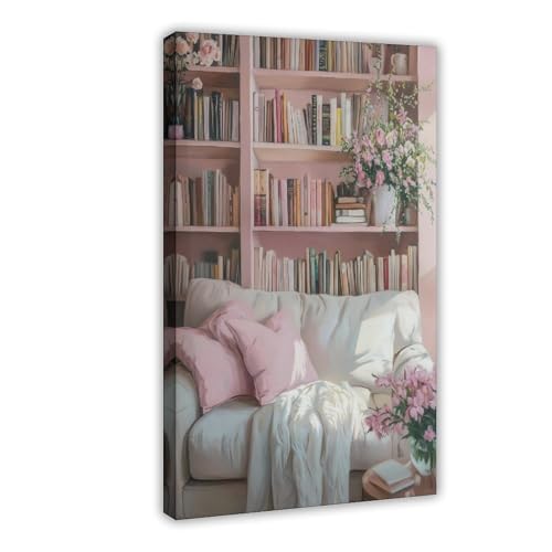 NXCUIB Pink Home Library Wall Art Cozy Girly Reading Nook