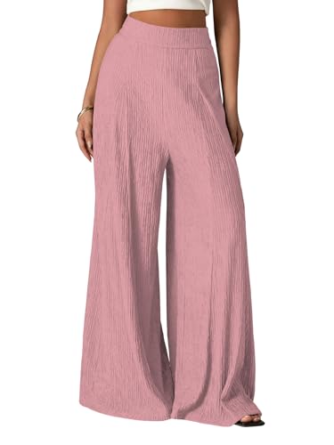 Image of Shasmi Women's Elegant High Waist Wide Leg Pants - Textured Solid Color Loose Fit Long Trousers | Casual Beach & Airport Outfit | Lightweight Flowy Palazzo Style (Trouser 259)