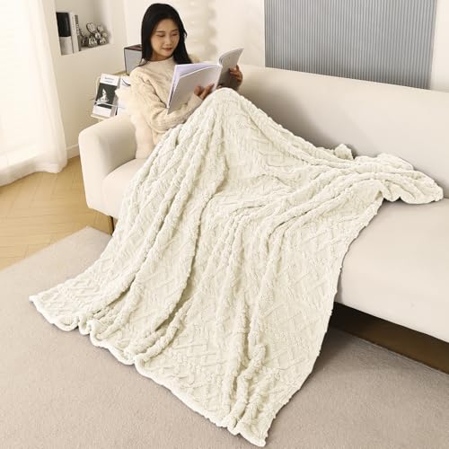 Image of HOKIPO Fleece AC Blanket Double Bed Queen, 200X230 Cm / 6.5X7.5 Feet, Cream (AR-5743-CRM)
