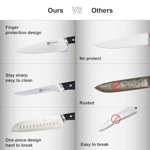 Knife Set, Hanmaster 14 Pieces German Steel Knife Sets for Kitchen with Block, Kitchen Scissors, Sharp Kitchen Knife Set for Home and Restaurants, Gift Box Packed. - Image 3