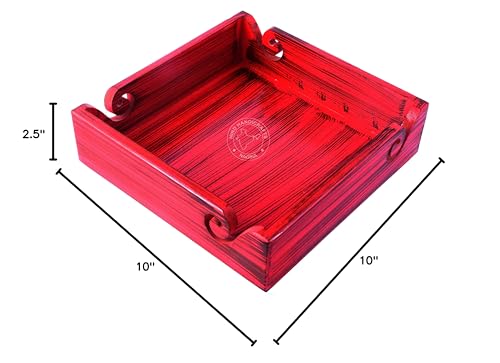 Image of Solid Dark Handmade Crafted Wooden Portable Antique Yarn Storage Bowl Tray - Holder for Knitting Crochet Hook Accessories - Multipurpose Organiser (Teak Red, 10 inch x 10 inch x 2.5 inch)