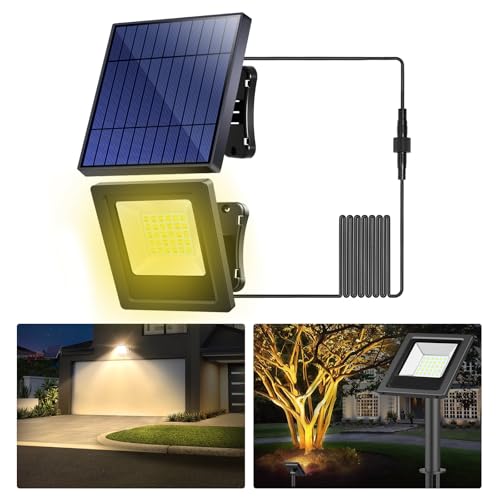 Lightonight Solar Lights Outdoor Solar Flood Dusk to Dawn Lights 4400mAh 3000K Warm White Auto On/Off with 16.4Ft Cable IP65 Waterproof for Outside Front Door Barn Garden Garage Yard Patio Pool