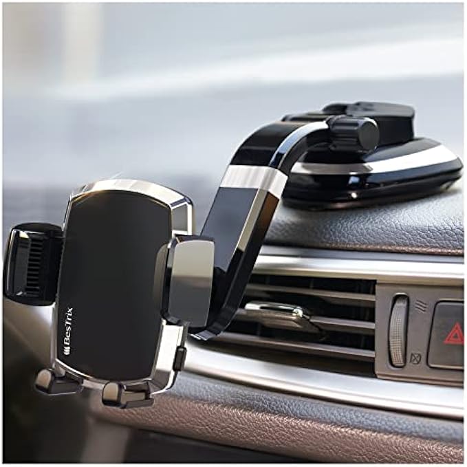 BESTRIX Phone Holder for Car, SmartClamp Car Phone Mount | Dashboard Cell Phone Car Phone Holder Compatible with iPhone 13 12 11 Pro, Xr, Xs, XS MAX,XR,X, Galaxy S20 Note 20 Ultra & All Smartphones