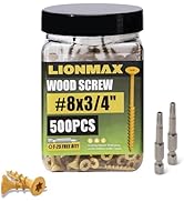 LIONMAX Deck Screws 3/4 Inch, 500 PCS #8 x 3/4" Exterior Wood Screws with Star Drive, Coarse Thre...