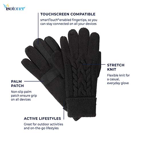 Isotoner Women's Cable Knit Gloves With Touchscreen Palm Patches, One Size, Ivory #TOP1