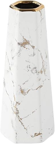 Florero de cerámica de mármol con acabado de oro blanco de 8 pulgadas, jarrón para decoración del hogar y centros de mesa, regalo ideal para amigos