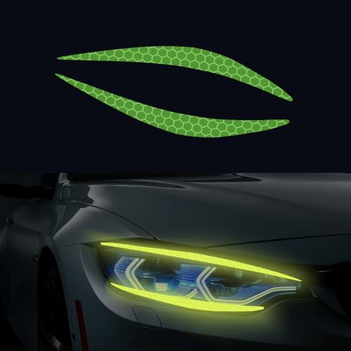 Image of 4 Pcs Reflective Eyeliner Car Decals-2 Pair Super Bright Vinyl Stickers for Headlights, High Reflective Car Headlight Eyelashes Sticker Cute Girl Car Accessory (Green)