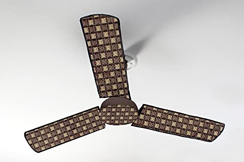 Image of Stylista Waterproof & Dustproof Three Blade Ceiling Fan Cover with attachable Enclosure Set of 1 Fan Cover Basketweave Pattern Brown