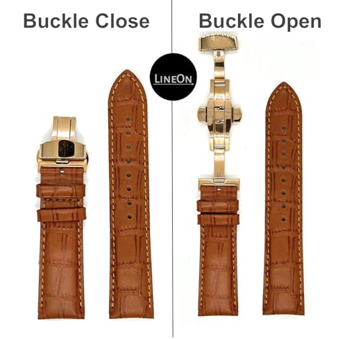 Image of Lineon 20mm Half Padded Leather Mens Watch Strap with ButterFly Lock For Branded Watches Tool and Pins Include