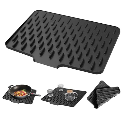 Alfombrilla de goteo para fregadero de cocina, 40 x 32 cm, alfombrilla de goteo de silicona, base antideslizante de secado rápido, alfombrilla inclinada de redirección de agua, para fregadero de
