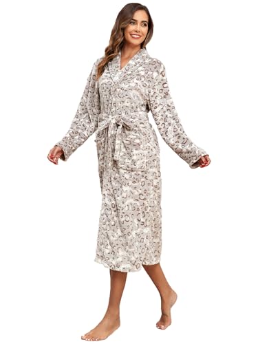 Image of RONGTAI Womens Bathrobe Ladies Fleece Plush Warm Long Robes Fleece Nightgown Sleepwear